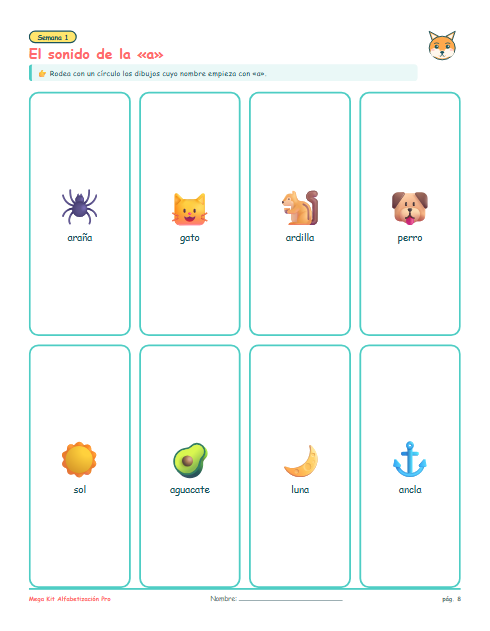 Identificación de sonido inicial con dibujos
