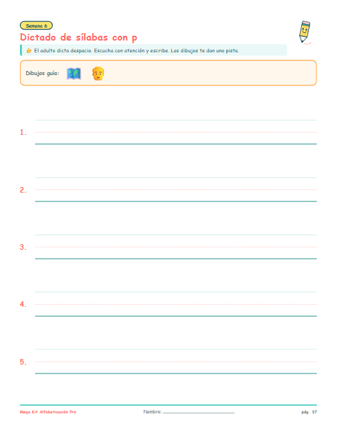 Dictado ilustrado con renglones de escritura