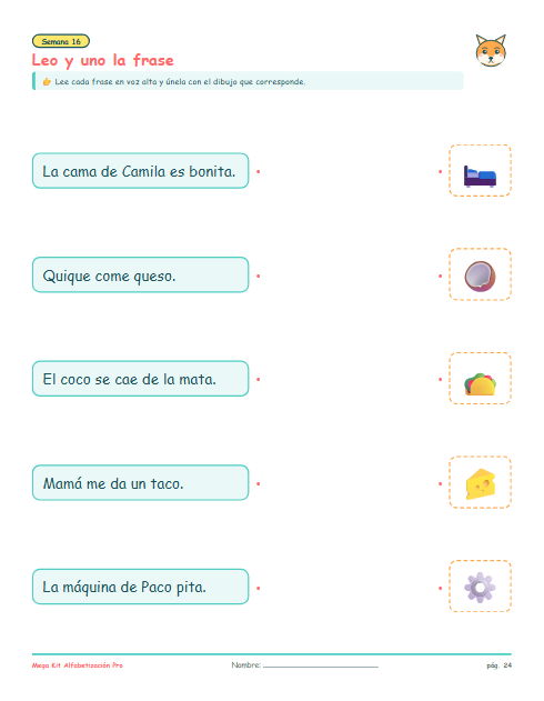 Leer la frase y unirla con su dibujo