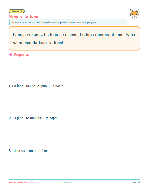 Lectura de texto corto con comprensión