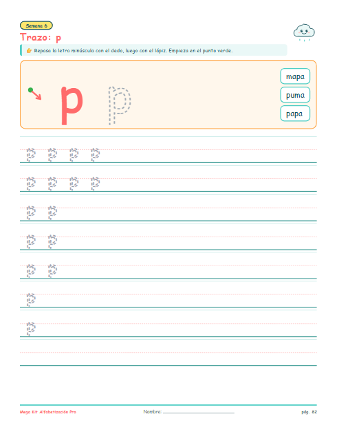 Repaso de trazo de letras punteadas